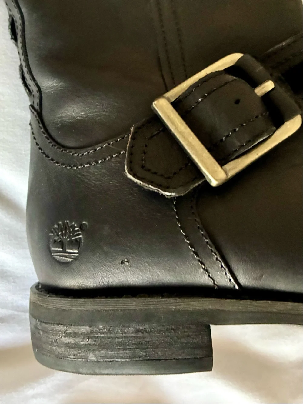 Timberland Black Leather Mid-Calf Zip Riding Boots with Buckle